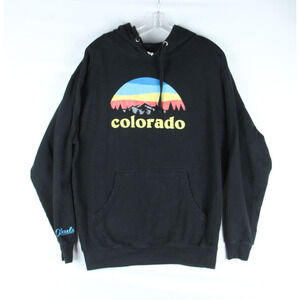 Aksels Colorado Hoodie Mens Large Black Pullover Mountain Landscape Sweatshirt